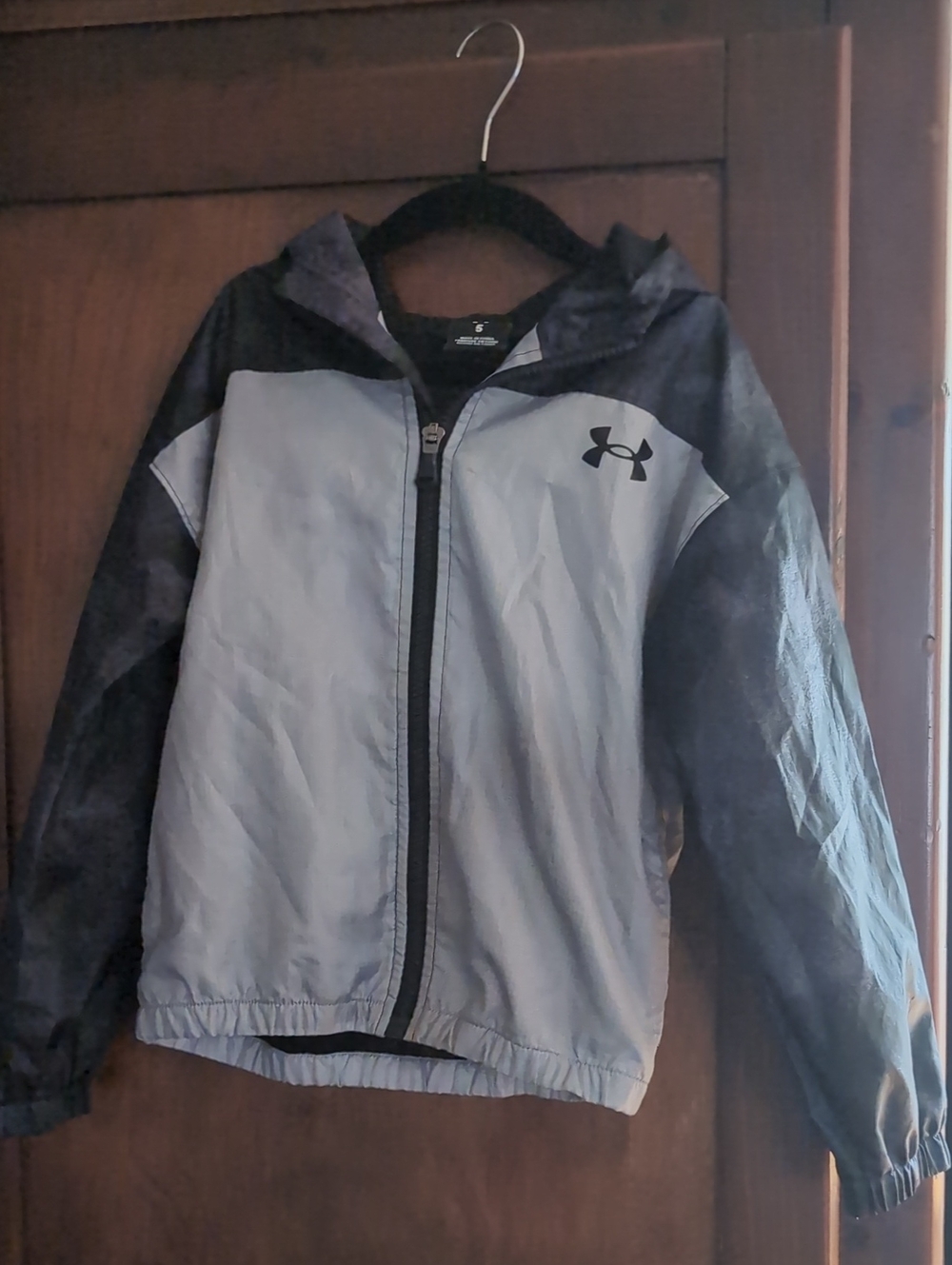 Under Armour Gray and Black Hooded Kids Rain Jacket